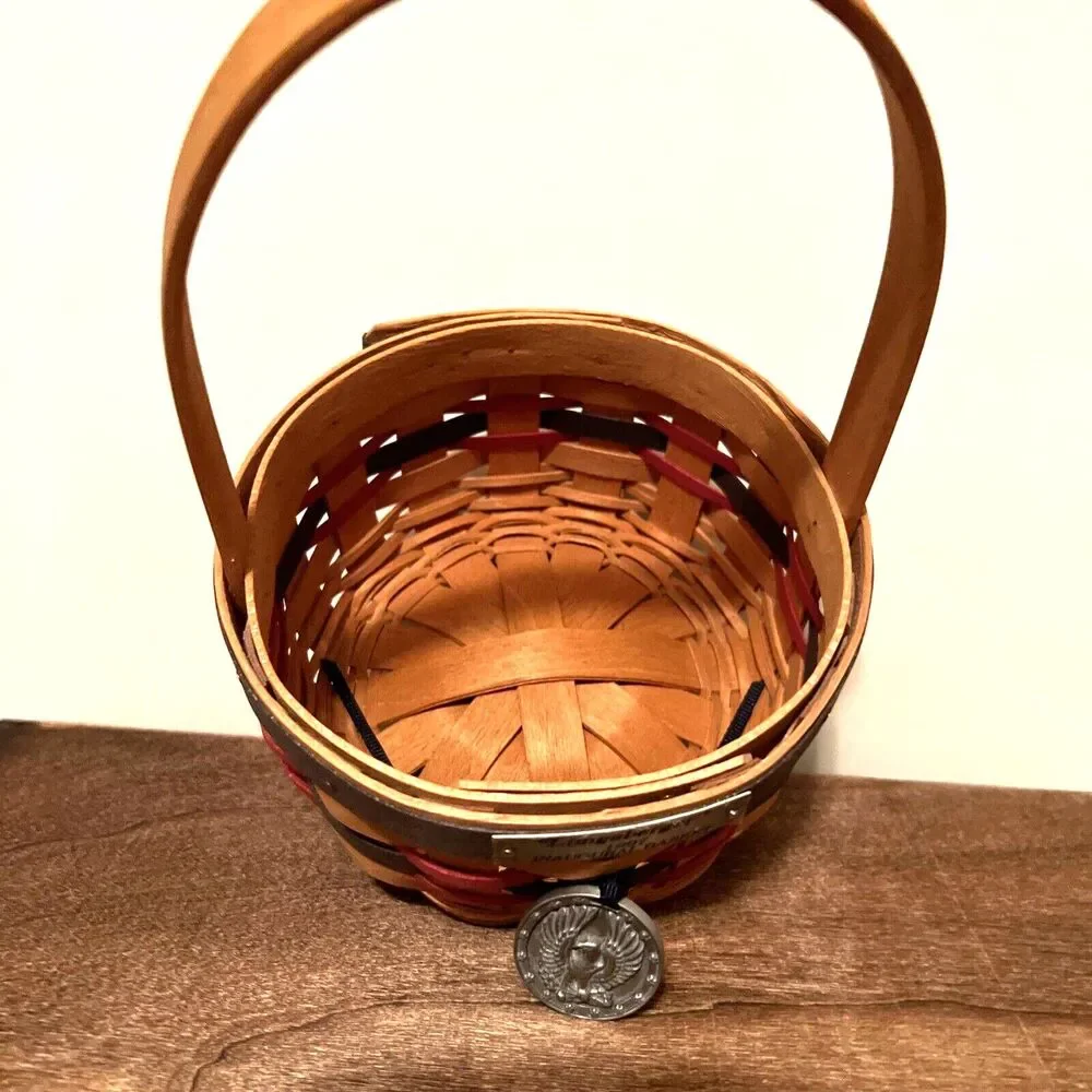 1997 Longaberger Inaugural Basket with Liner Protector Tie-On Patriotic Liner